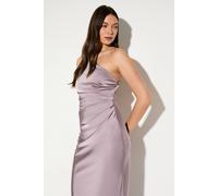 MissPap Women's Satin Asymmetric Strap Pleated Waist Low Back Maxi Bridesmaid Dress in Mauve | Size: 14 MissPap Mauve 14