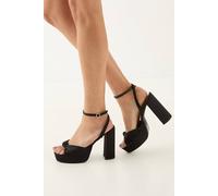 MissPap Women's Satin Knot Front Very High Block Heel Platform Sandals in Black | Size: 8 MissPap Black 8