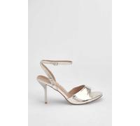 MissPap Women's Silver Faux Metallic Leather Stiletto Heeled Sandals | Size: 8 MissPap Silver 8