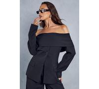 MissPap Women's Tailored Bardot Fitted Blazer Top in Black | Size: 8 MissPap Black 8