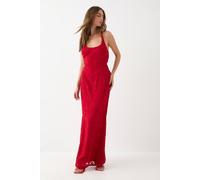 MissPap Women's Textured Floral Chiffon Bias Maxi in Red | Size: 6 MissPap Red 6