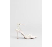 MissPap Women's White Satin Cross Strap High Heel Stiletto Sandals | Size: 7 MissPap White 7
