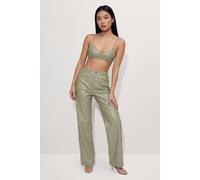 MissPap Women's Woven Detail Faux Leather Bralet in Olive | Size: 16 MissPap Olive 16