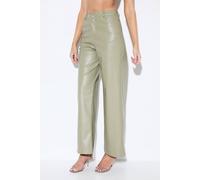 MissPap Women's Woven Detail Faux Leather Trouser in Olive | Size: 6 MissPap Olive 6