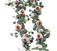MISSPIN 2pcs Artificial Flowers Garland Eucalyptus Garland Vintage Fake Flower Peony Rose Vine Greenery Decorative Wall Hanging Plant for Wedding Arch Door Arrangement Party Decor (Vintage Pink, 2)
