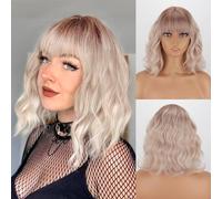 MISSQUEEN High Quality Materials:Short Wavy Platinum Blonde Wig with Bangs is Made of Most Realistic Heat Resistant Synthetic Fiber, Enhanced by Traditional Craftsmanship