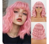 MISSQUEEN Unique Style:Short Wavy Wig Pink Elegant Design Natural and Beautiful Looking Suitable for Women of All Skin Color 12 Inch Soft and Comfortable