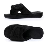 MISSRAIN Ladies Arch Support Slippers Memory Foam House Shoes with Adjustable Hook and Loop Closure Open Toe Orthotic Diabetic Slippers, Black UK 4