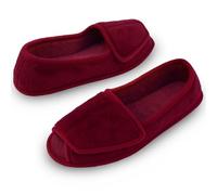 MISSRAIN Ladies Diabetic Memory Foam Wide Fit Slippers Open Toe Adjustable Slip-on House shoes Indoor and Outdoor Rubber Sole Red, UK 7