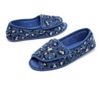 MISSRAIN Ladies Diabetic Memory Foam Wide Fit Slippers Open Toe Adjustable Slip-on House shoes Indoor and Outdoor Rubber Sole LEOBlue, UK 4