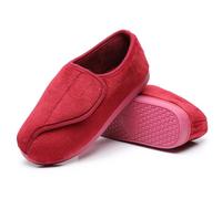 MISSRAIN Ladies Diabetic slippers Memory Foam Wide Fit with Adjustable Closure for Ladies Lightweight Closed Toe House shoes, Red UK 7