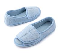 MISSRAIN Women’s Diabetic Memory Foam Wide Fit Slippers Open Toe Adjustable Slip-on House shoes Indoor and Outdoor Rubber Sole Blue, UK 4