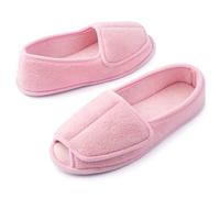 MISSRAIN Women’s Diabetic Memory Foam Wide Fit Slippers Open Toe Adjustable Slip-on House shoes Indoor and Outdoor Rubber Sole Pink, UK 9