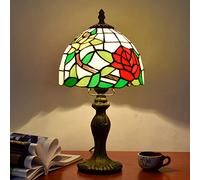 MissTable Night Light, 14" Tall Vintage Stained Glass Reading Desk Accent Bedside Piano DecoratTable Lamp for Girl Living Room Bedroom Study, Alloy Base,Rose