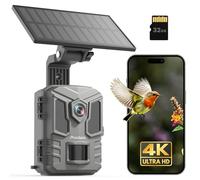 Misstech 4K UHD Trail Camera Solar-Powered, 64MP Wildlife Cam Support 0.1s Motion Trigger, Clear Night Vision, Time-Lapse Magic, App Control, Map Tag, IP66 Outdoor Camera with 32GB Micro SD