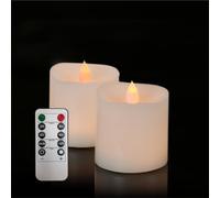 MISSTIME 3x3 Flickering Flameless Candles Set of 2,3 inch Real Wax LED 600 Hours Battery Candles with Timer Remote,Control for Wedding Party Indoor, White