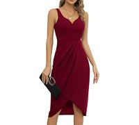 Missufe Summer Party Midi Bodycon Dresses Women's Sleeveless Sweetheart Ruched Wrap Cocktail Dress (Burgundy, X-Large)
