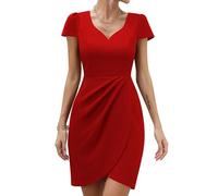 Missufe Women's Cocktail Dress Party Dress Wedding Guest Wrap Dress Mini Dress Bodycon Elegant Summer Dress Bodycon Tight Dresses, red, S