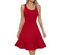 Missufe Women's Summer Dress, A-Line Skater Dress, Ruffle Dress, Swing Dress, Sleeveless, Racerback, Casual Dresses, red, L
