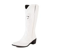 MISSUIT Women's Gothic Knee High Cowboy Boots Floral Embroidery Western Cowgirl Boots(White,10)