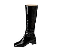 MISSUIT Women's Patent Leather Knee High Boots Block Heel Zip Tall Boots(Black,3.5)