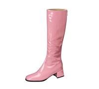 MISSUIT Women's Patent Leather Knee High Boots Block Heel Zip Tall Boots(Pink,9.5)