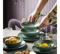 MissYIP 12 Piece Melamine Dinnerware Sets, Service for 4, Lightweight Unbreakable, BPA Free, Food Grade Plates Sets, Dishwasher Top Safe, Not Microwave, Not Oven, Indoor and Outdoor Use