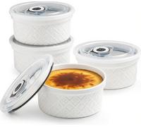 MISSYSSIM 12 oz Ramekin Oven Safe, Creme Brulee Ramekins with Lids, Small White Ceramic Ramekin, Mini Baking Bowls with Cover Set of 4, Ramekins Assorted Sizes