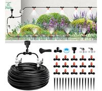 Mist Drip Irrigation System for Garden Watering 60FT, 1/2" & 1/4" Quick-Connect Micro Misting kit for Greenhouse, Plant, Lawn, Raised Bed, Vegetable, Flower. Hanging or Inground Misters Sprinkler
