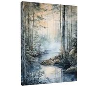 Mist Forest Canvas Wall Art, Cool Green Blue Landscape Print, Nature Wall Decor for Living Room, Bedroom, Office, Unframed 16x20 Inch