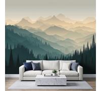 Mist Mountains Plants Pine Tree Photo Wallpaper, Natural Forest Wall Mural Children Room Poster DIY Decoration Wall Covering for Bedroom Living Room Home Decor 350 x 256 cm