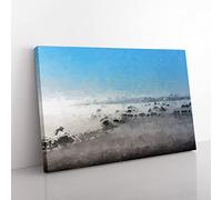Mist Over The Cotswolds In Abstract Modern Art Canvas Wall Art Print Ready to Hang, Framed Picture for Living Room Bedroom Home Office Décor, 76x50 cm (30x20 Inch)