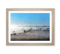 Mist Over The Cotswolds In Abstract Modern Art Framed Print | A3 Oak Framed Wall Art | Ready to Hang | Abstract Fantasy Picture | Living Room Bedroom Lounge Office