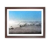 Mist Over The Cotswolds In Abstract Modern Art Framed Wall Art Print, Ready to Hang Picture for Living Room Bedroom Home Office Décor, Walnut A4 (34 x 25 cm)