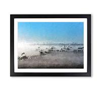 Mist Over The Cotswolds In Abstract Modern Art Framed Wall Art Print, Ready to Hang Picture for Living Room Bedroom Home Office Décor, Black A2 (64 x 46 cm)