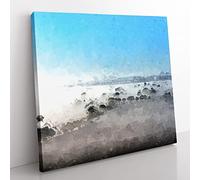 Mist Over the Cotswolds in Abstract Modern Canvas Wall Art Print Ready to Hang, Framed Picture for Living Room Bedroom Home Office Décor, 50x50 cm (20x20 Inch)