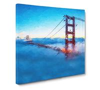Mist Over the Golden gate Bridge Canvas Print | Gallery Wrapped 30mm Frame Wall Art | 14x14 inches | Ready to Hang | Modern Cityscape Picture | Living Room Bedroom Lounge Office