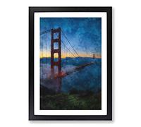 Mist Over The Golden gate Bridge Painting Framed Print | A2 Black Framed Wall Art | Ready to Hang | Modern Cityscape Picture | Living Room Bedroom Lounge Office