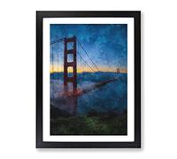 Mist Over The Golden Gate Bridge Painting Modern Framed Print | A2 Black Framed Wall Art | Ready to Hang | Modern Cityscape Picture | Living Room Bedroom Lounge Office