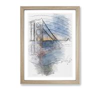 Mist Over The Golden Gate Bridge Sketch Modern Framed Print | A3 Oak Framed Wall Art | Ready to Hang | Modern Cityscape Picture | Living Room Bedroom Lounge Office