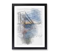 Mist Over The Golden Gate Bridge Sketch Modern Framed Print | A4 Black Framed Wall Art | Ready to Hang | Modern Cityscape Picture | Living Room Bedroom Lounge Office