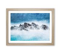 Mist Over The Sea In Portugal Painting Modern Art Framed Print | A4 Oak Framed Wall Art | Ready to Hang | Modern Nautical Picture | Living Room Bedroom Lounge Office