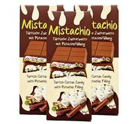 Mistachio Turkish Chocolate - 80g Each | Cotton Candy & Pistachio Filling | Luxury Fruity | Middle Eastern Dessert, Gourmet Gift, Celebration Treat (Pack of 3, Milk Chocolate)