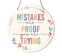 Mistakes Are Proof That You Are Trying Decor, Therapy Office Decor for Kids Room,Home Office Farmhouse Yard Garden Synthetic Round Wood Sign 12 x 12 inch