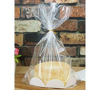 Mistari 20 Pcs Clear Plastic Bags for Toast Bread, Cookie, Candy, Cake Bakery Gift Packaging, 8" Cake Tray and Gold Ribbon (20 Pack)