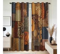 Mistela African Curtains for Living Room, Rustic Boho Blackout Curtains 90x90, Thermal Insulated Extra Wide Bedroom Curtain Eyelet, 2 Panels Drapes Afro Window Treatment