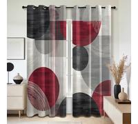 Mistela Black Grey Red Kitchen Curtains for Windows - Modern Abstract Blackout Eyelet Curtain 54 Drop, Short Curtain for Bedroom, W46 X D54, 2 Panels Geometric Patterned Curtains
