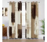 Mistela Brown Beige Eyelet Curtains - Rustic Retro Vintage Brush Stroke Blackout Curtains for Living Room Bedroom, Thermal Insulated Soundproof Curtain, W66 X D54, 2 Panels Drapes Room Decorations