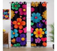 Mistela Colorful Kitchen Curtains for Windows - Cute Colorful Flowers Blackout Eyelet Curtain 54 Drop, Short Curtain for Bedroom, W46 X D54, 2 Panels Rainbow Patterned Curtains