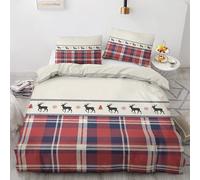 Mistela Deer Duvet Cover Single, Christmas Rustic Check Deer Fair Isle Bedding, Reversible Quilt Cover and Pillowcase, Soft Brushed Microfiber & Easy Care Bed Set with Zipper Closure